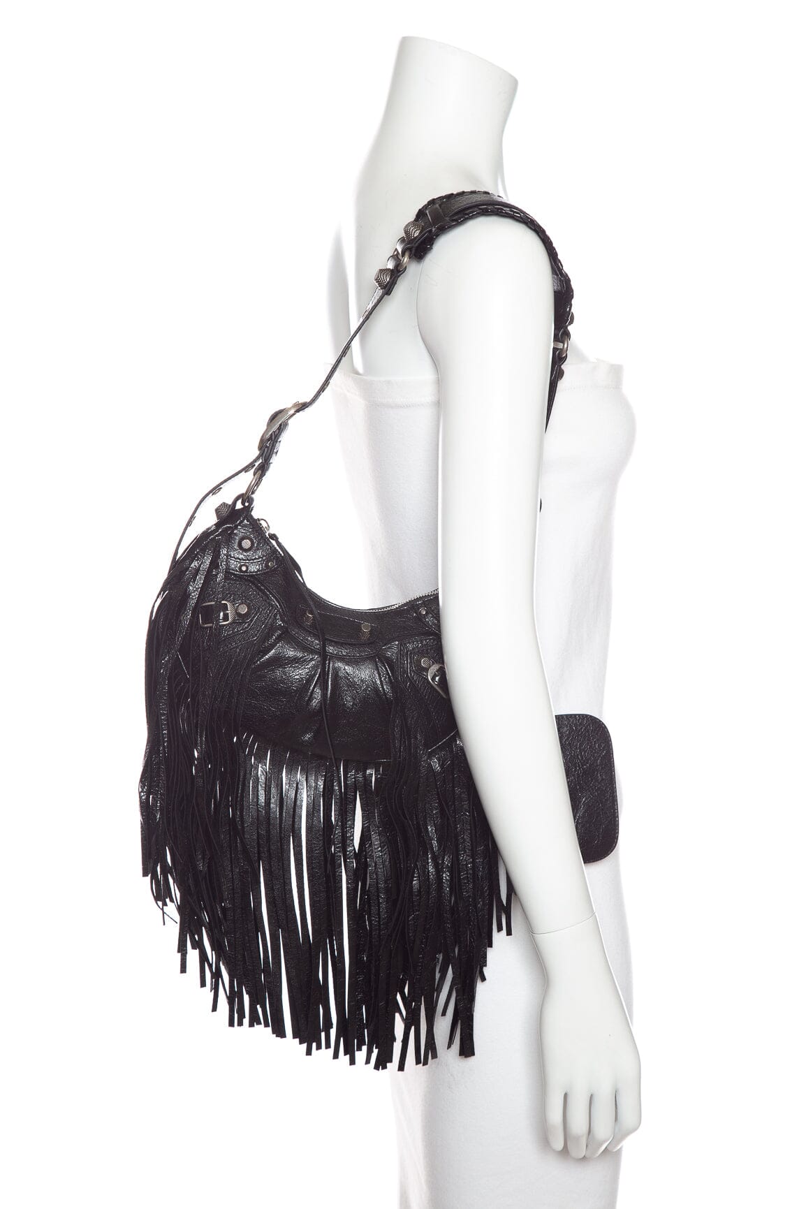 Balenciaga Black Leather Cagole XS Fringe Cross-body