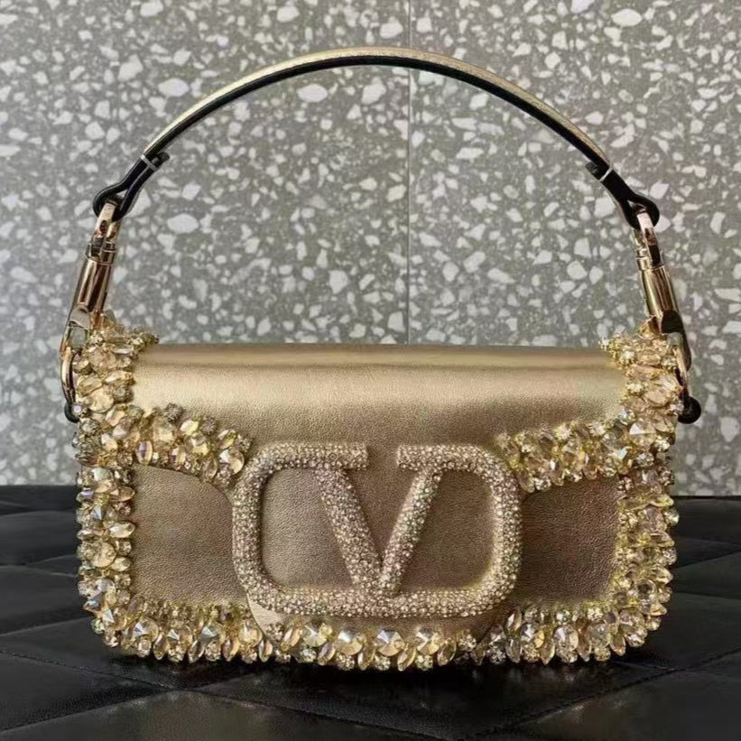 Valentino Loco Embroidered Handbag Gold Leather | Studio Nafay