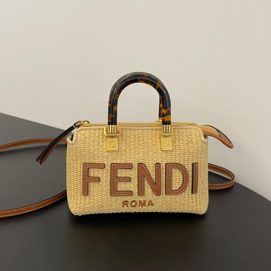 BY THE WAY MINI 18 IN BEIGE STRAW AND BROWN CALFSKIN TRIM | Studio Nafay