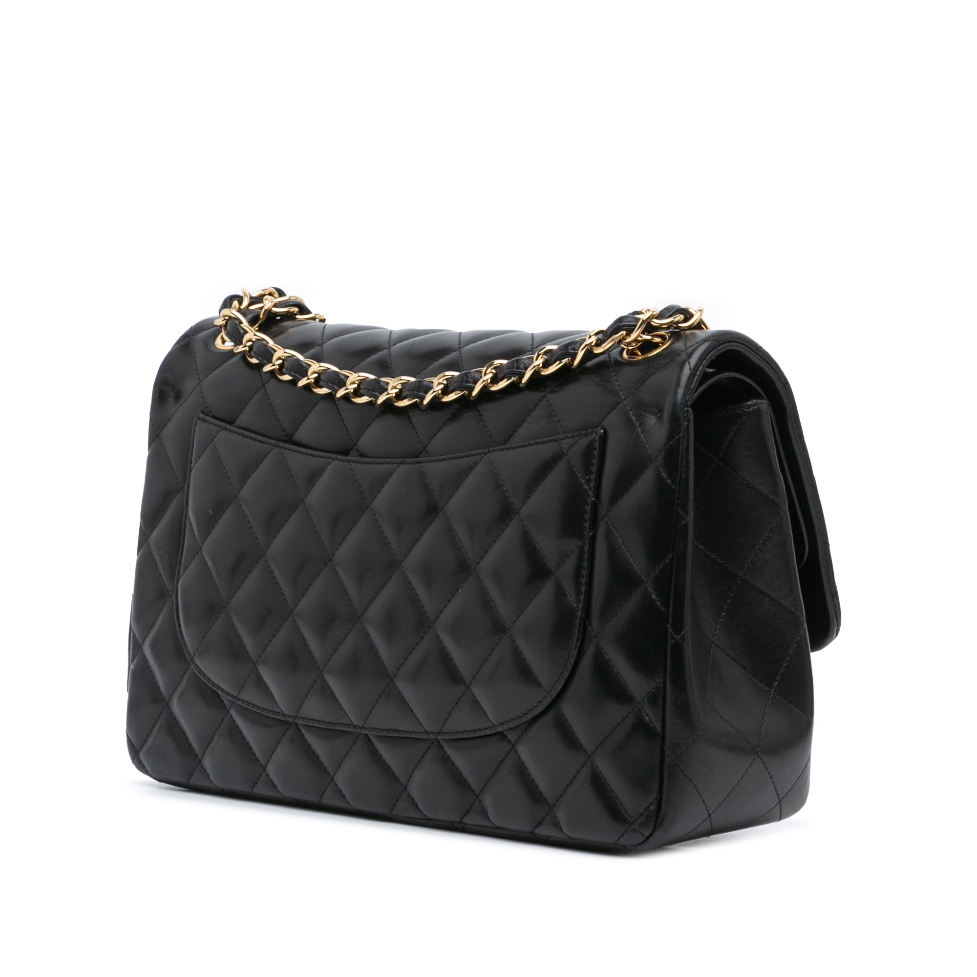 Black Chanel Jumbo Classic Lambskin Double Flap Shoulder Bag