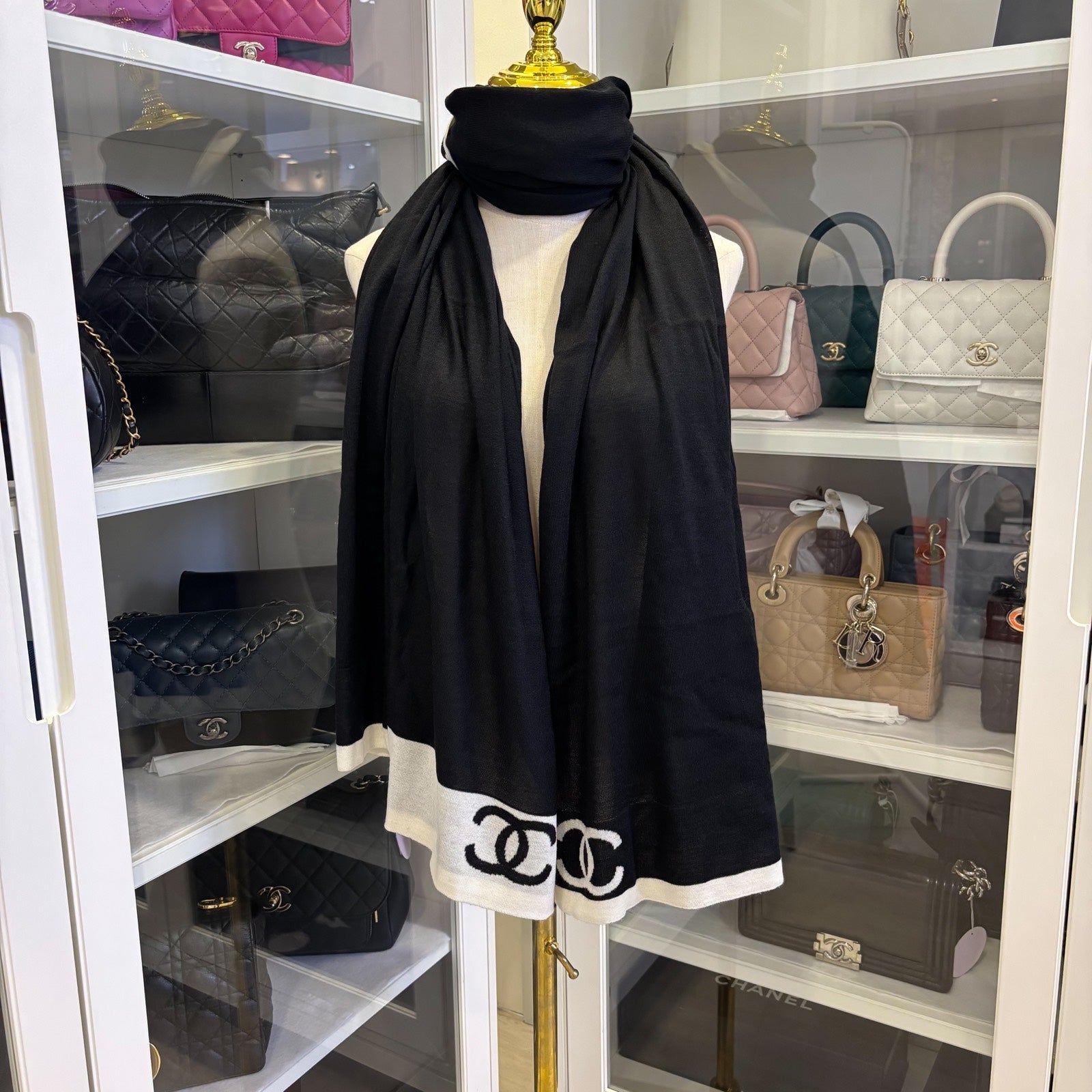 Chanel 4 Piece Travel Set With Pouch, Shawl, Socks And Eye Shield I…