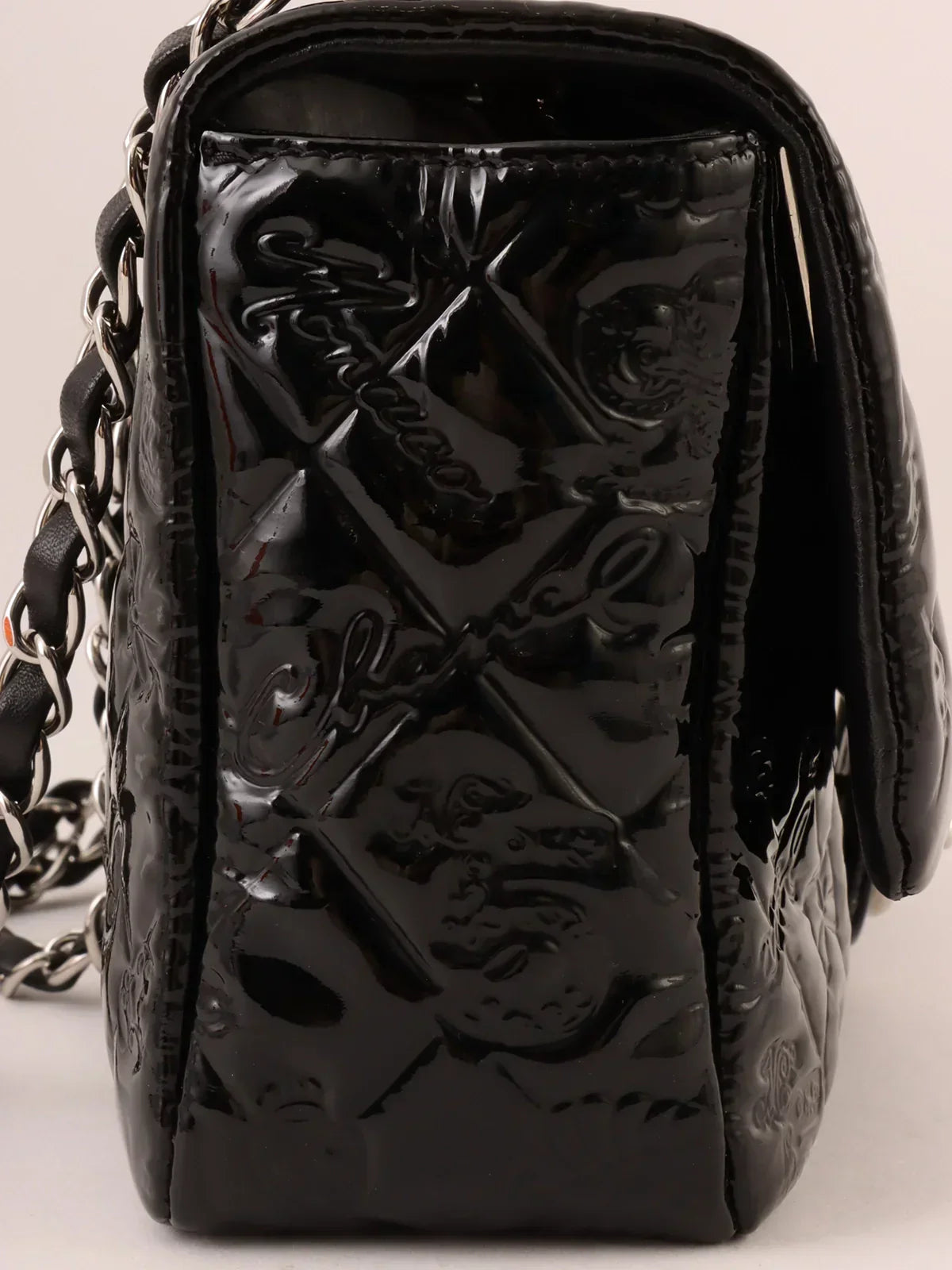 Chanel Around Made Patent Icon Embossed Turn-lock Chain Bag Black